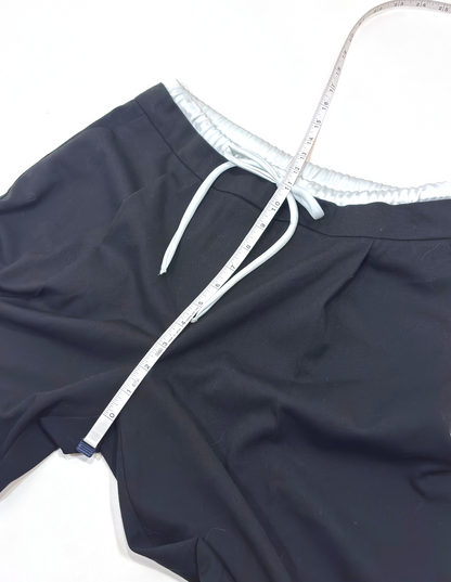 Zara Wide-Leg Double Waistband Trouser Pants Black White Drawstring - M