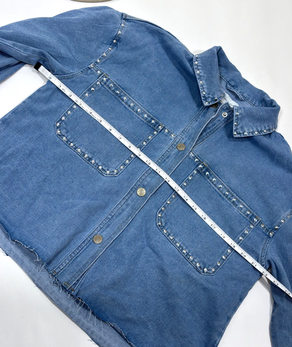 Sincerely Jules Denim Button Up Shirt Jacket Studded Western - M