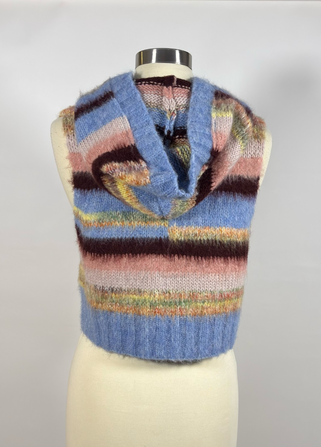Free People Rosetta Knit Vest Pastel Stripe Hooded - S