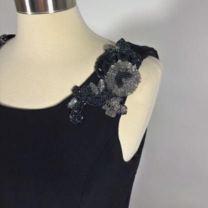 Loralie Black Floral Beaded Cowl Back Floor Length Gown - 10