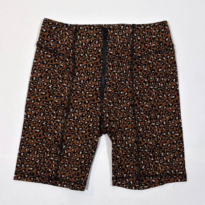 Free People Lucky Strike Leopard Animal Bike Shorts Brown - S