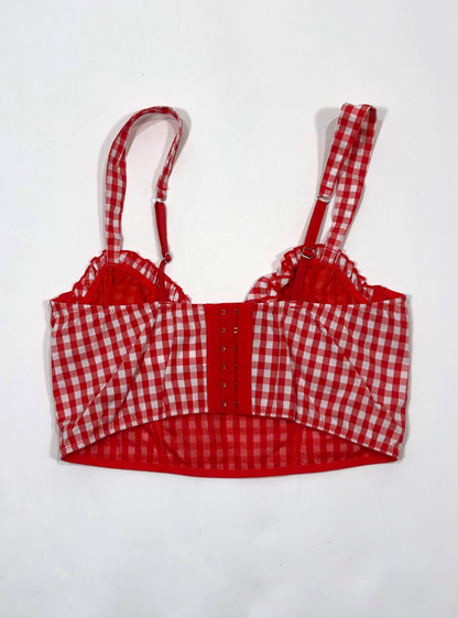 Closie Red Gingham Check Corset Crop Top Underwire Bustier - M