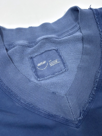 Aerie Oversized Sweatshirt V Neck Sweatshirt Blue - S
