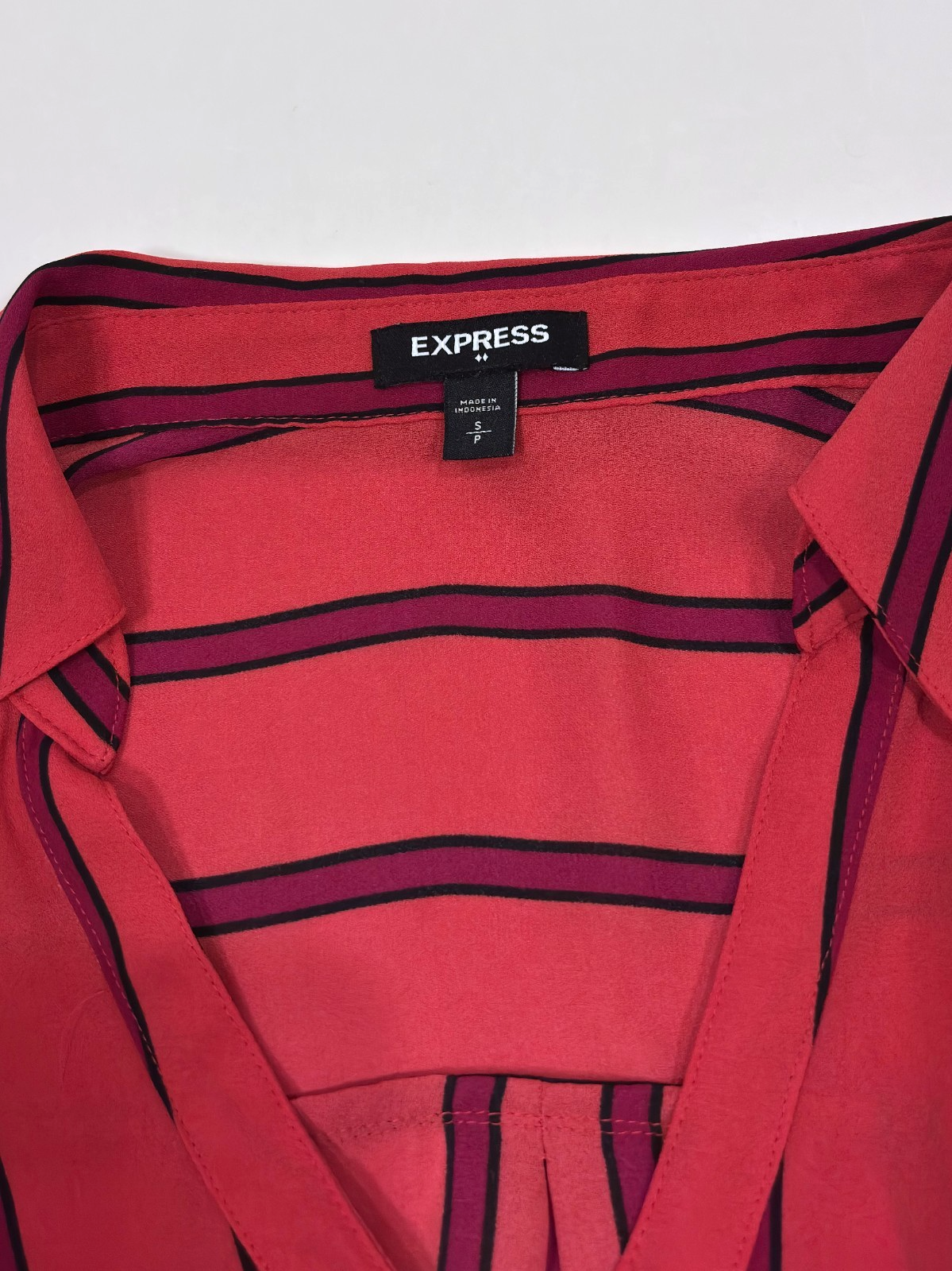 Express Portofino Button Down Shirt Raspberry Red Pink Striped - S