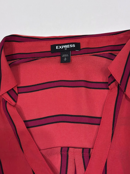 Express Portofino Button Down Shirt Raspberry Red Pink Striped - S
