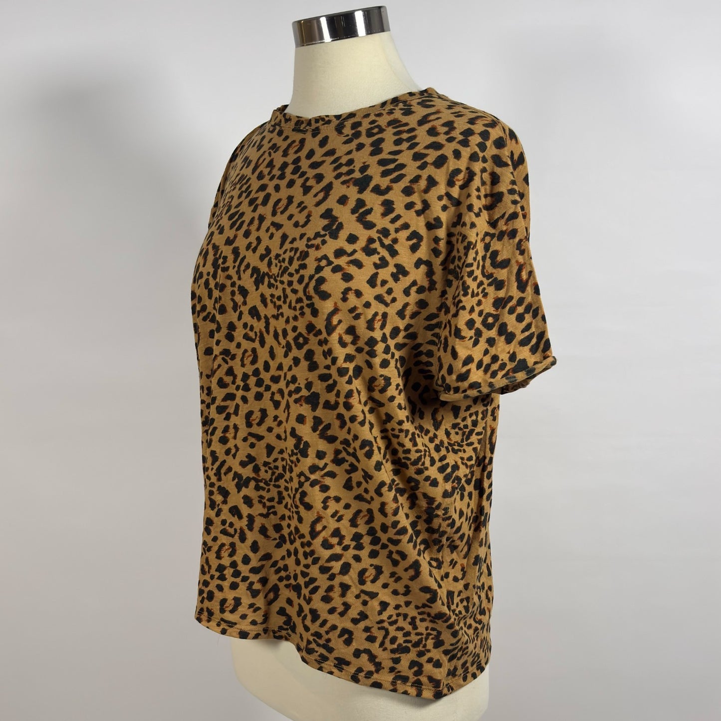 Free People Clarity Ringer Crewneck Short Sleeve Tee Animal Print - S