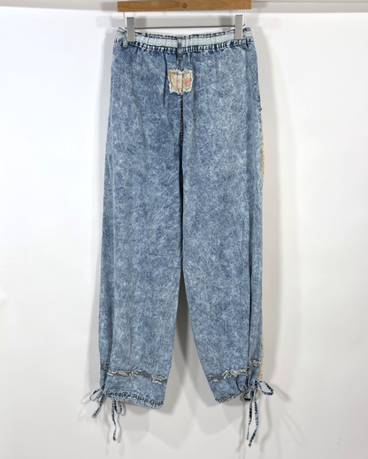 POL Denim and Floral Panel Studded and Lace Detailed Pants - M