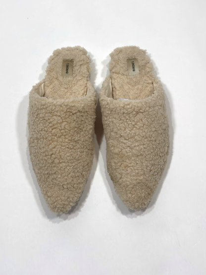 Birdie The Lark Sherpa Shearling Mule Slide Flats Ivory - 7.5