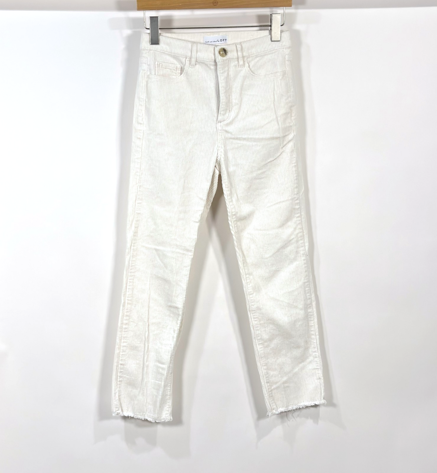 Loft Corduroy Pants Straight Leg Raw Hem High Rise White - 0/25