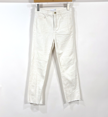 Loft Corduroy Pants Straight Leg Raw Hem High Rise White - 0/25