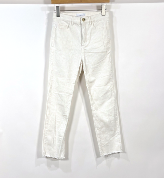Loft Corduroy Pants Straight Leg Raw Hem High Rise White - 0/25