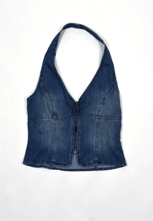 Your Favorite Ellie Denim Halter Zip Vest Pacsun - S