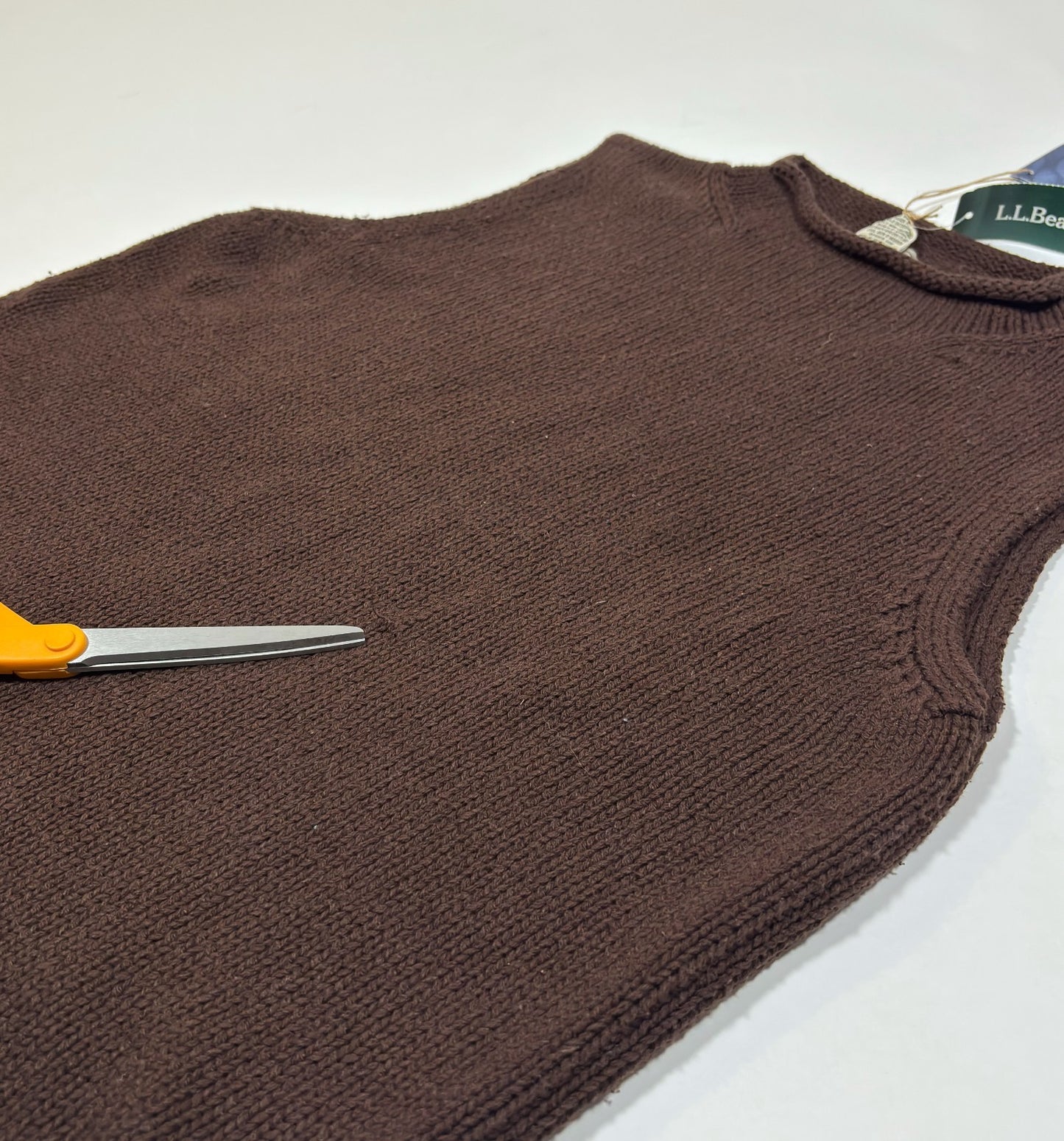 LL Bean Silk Cotton Rollneck Knit Sweater Vest Chocolate Brown - L