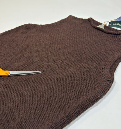 LL Bean Silk Cotton Rollneck Knit Sweater Vest Chocolate Brown - L