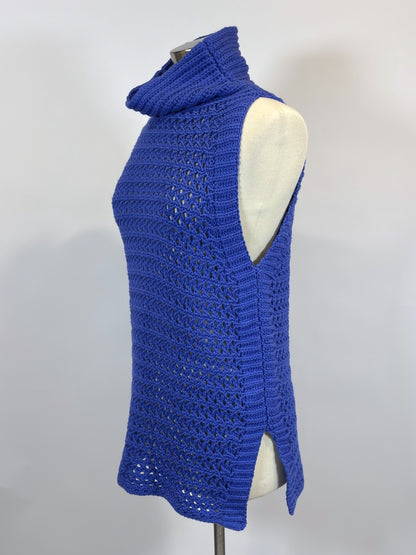 Free People Northern Lights Crochet Tunic Sweater Vest Top Boho Purple Ocean - S