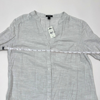 Express Long Sleeve Button Down Mandarin Collar Gray Heathered - XS
