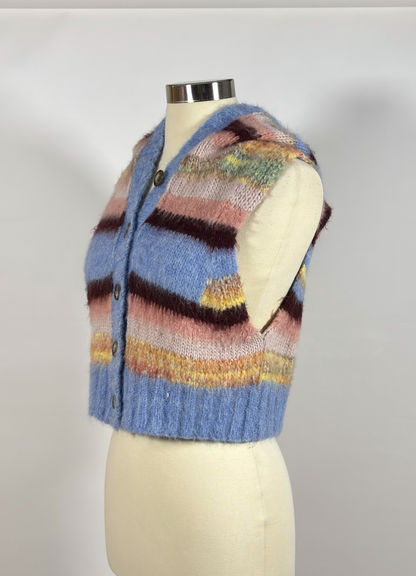 Free People Rosetta Knit Vest Pastel Stripe Hooded - S
