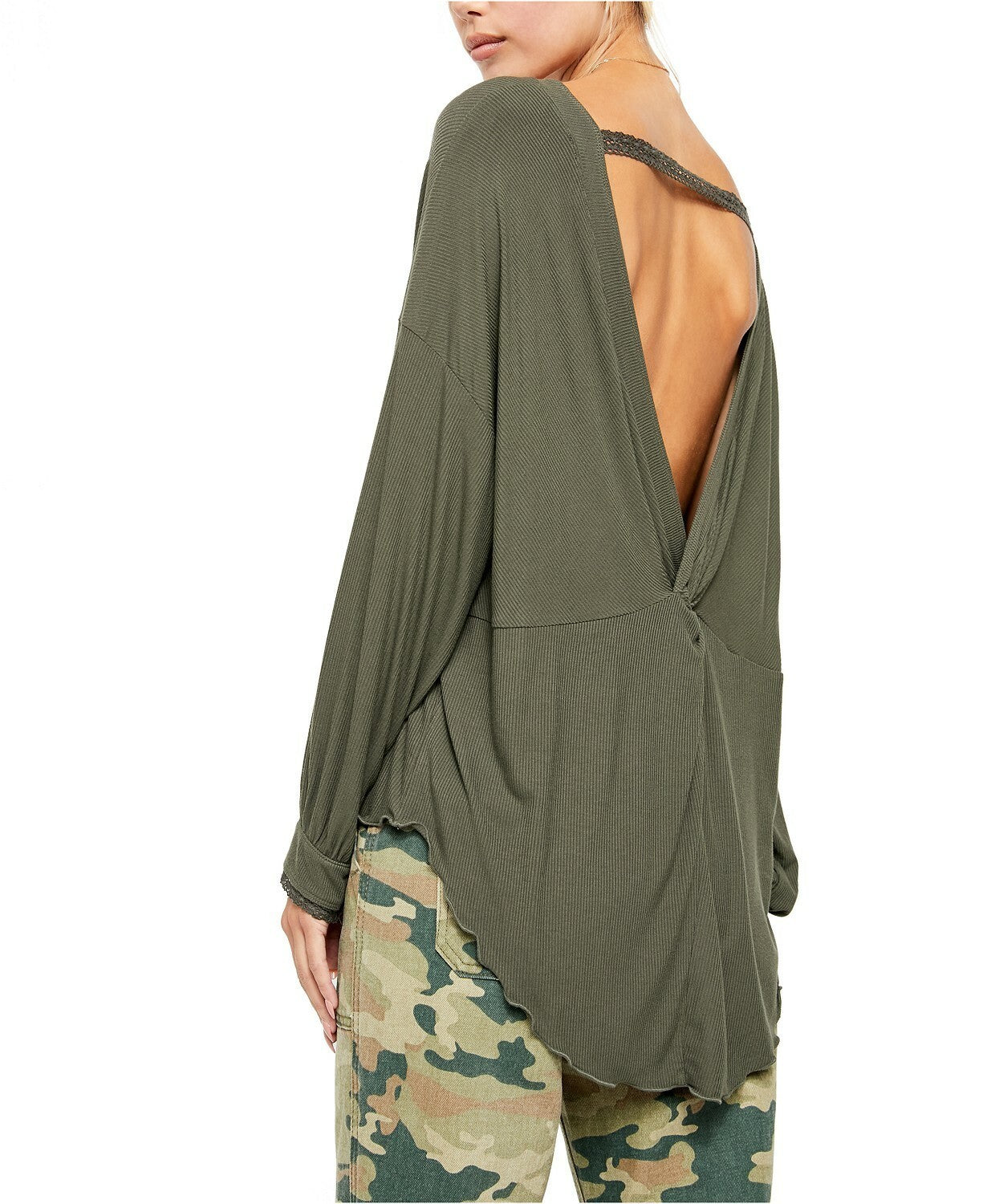 Free People Shimmy Shake Top Backless Open Back Long Sleeve Relaxed - M