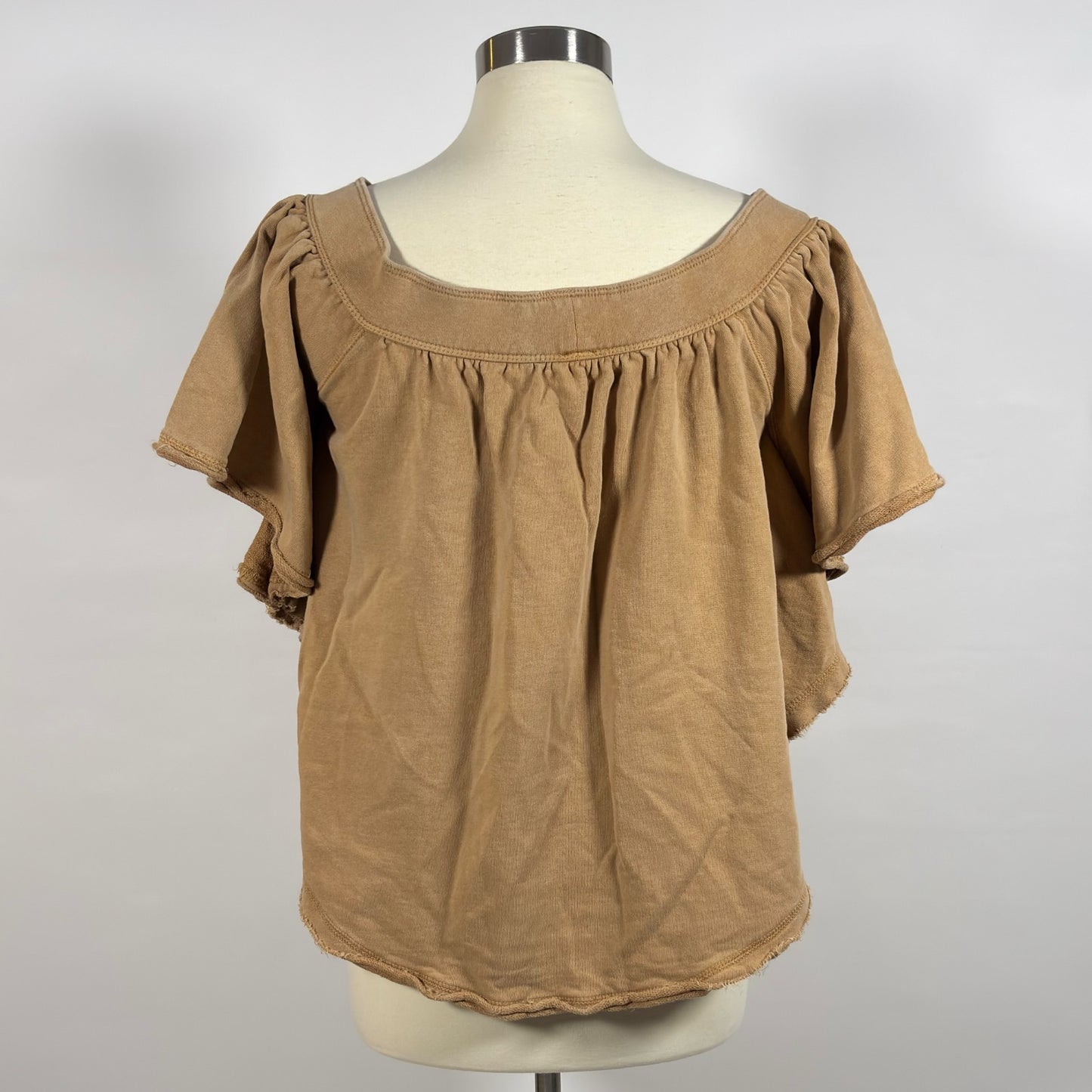Free People Butterfly Sleeve Top Cafe Brown Cotton - XS
