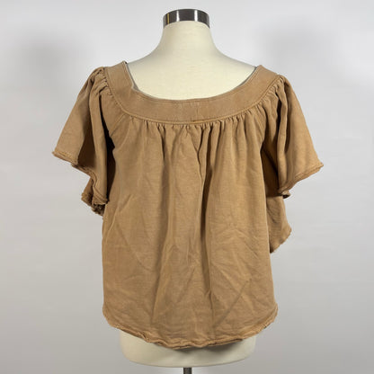 Free People Butterfly Sleeve Top Cafe Brown Cotton - XS