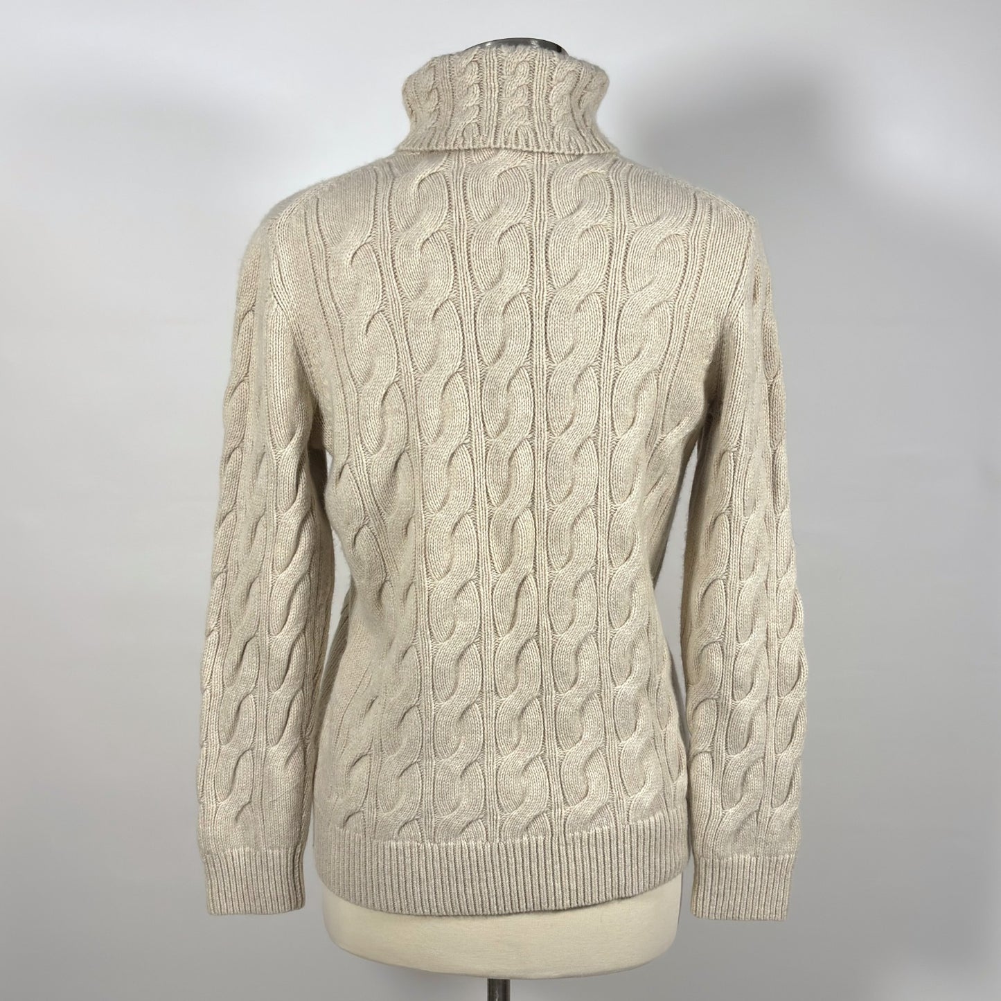 LL Bean Turtleneck Cable Knit Sweater Wool Blend - L