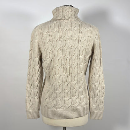 LL Bean Turtleneck Cable Knit Sweater Wool Blend - L