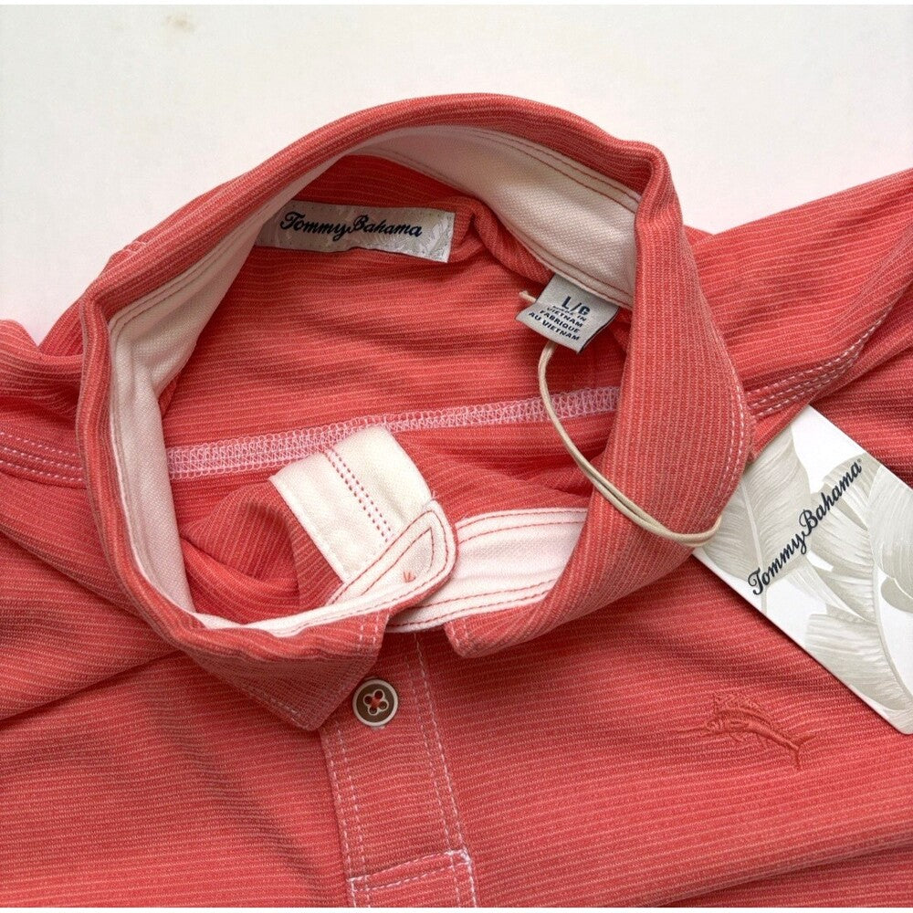 Tommy Bahama Polo Shirt Coral Stripe - L