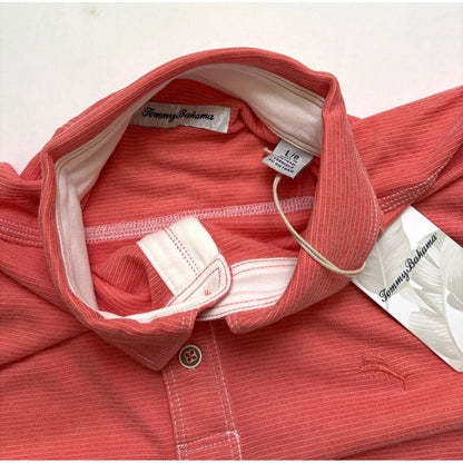 Tommy Bahama Polo Shirt Coral Stripe - L