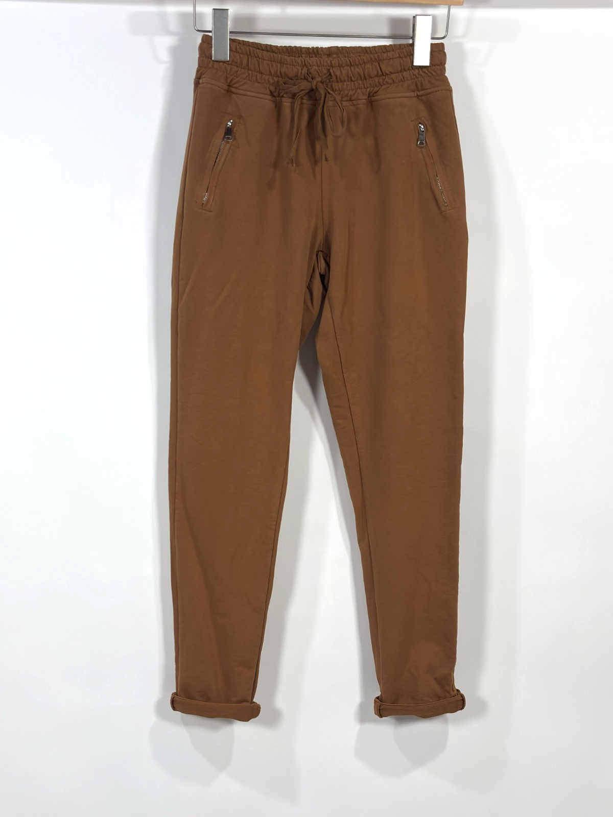 Nostalgia Elastic Waist Knit Jogger Pants Camel Brown Italy - S