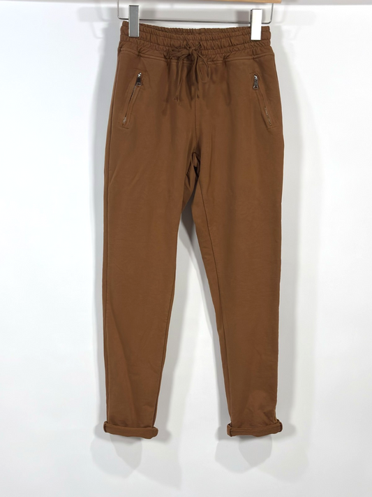 Nostalgia Elastic Waist Knit Jogger Pants Camel Brown Italy - S