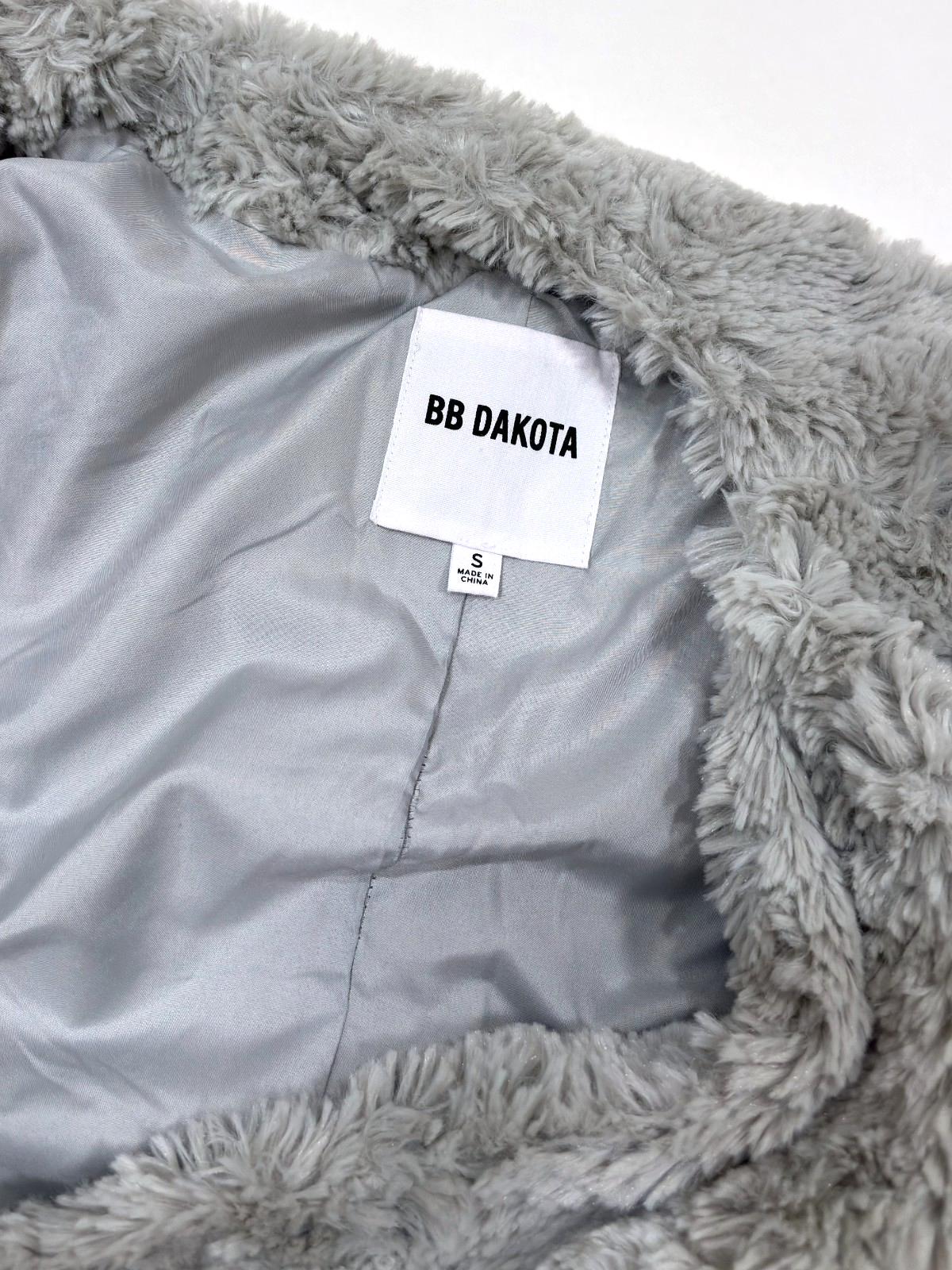 BB Dakota Come Cozy Faux Fur Jacket Open Front Grey - S