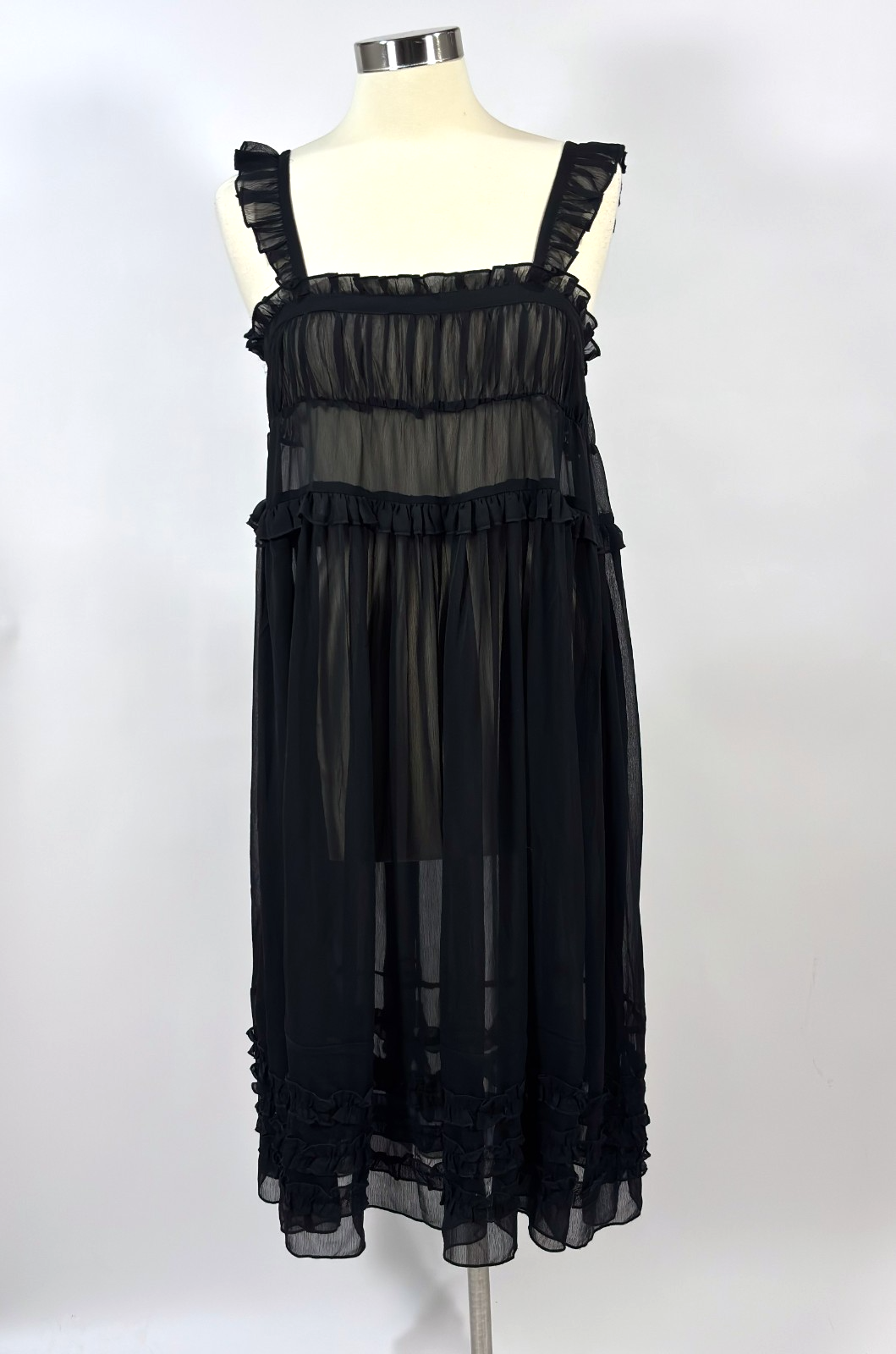 Intimately Free People Moon Phase Midi Sheer Slip Ruffle Tiered Dress Black - XS