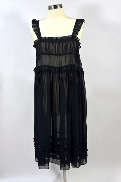 Intimately Free People Moon Phase Midi Sheer Slip Ruffle Tiered Dress Black - XS