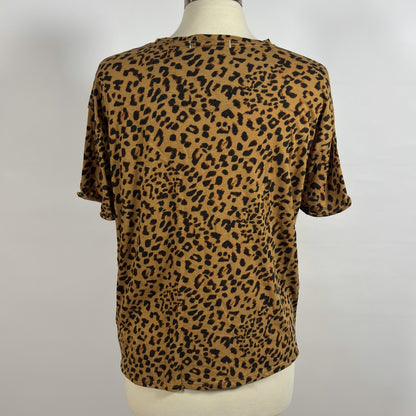 Free People Clarity Ringer Crewneck Short Sleeve Tee Animal Print - S