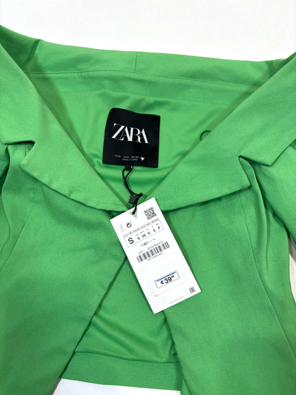 Zara Green Off Shoulder Blazer Blouse Top Hook Front Fitted Stretch - S