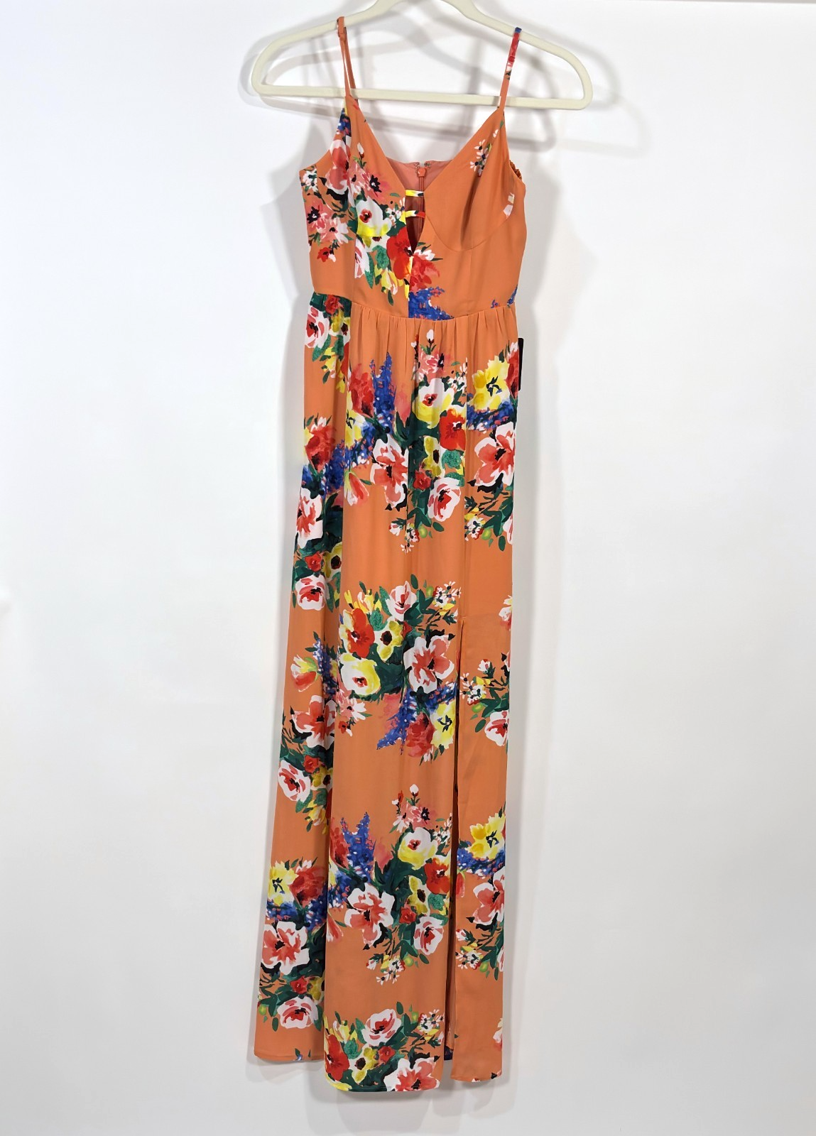 Express Peach Floral Side Slit Maxi Dress - XS