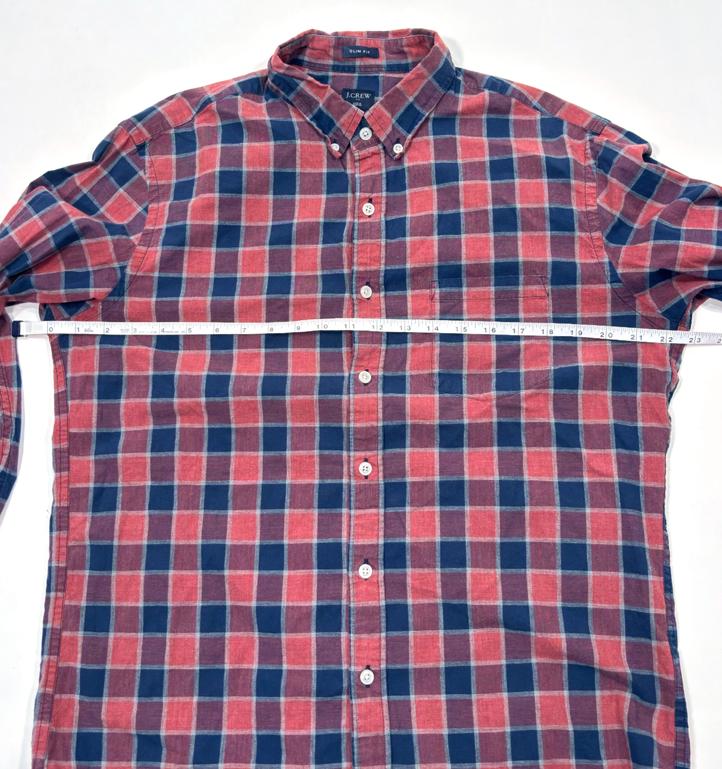 J Crew Slim Fit Plaid Button Down Cotton Blue Red - L