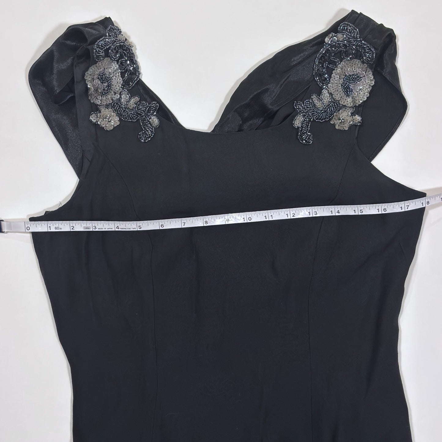 Loralie Black Floral Beaded Cowl Back Floor Length Gown - 10
