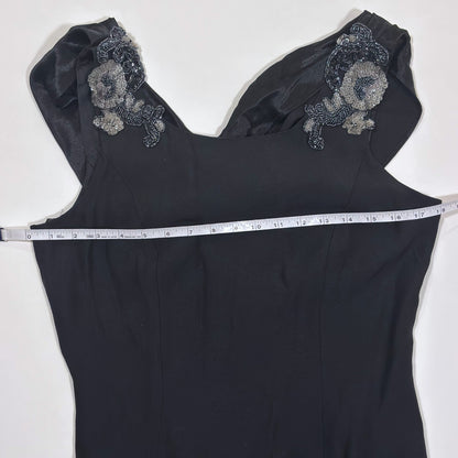 Loralie Black Floral Beaded Cowl Back Floor Length Gown - 10