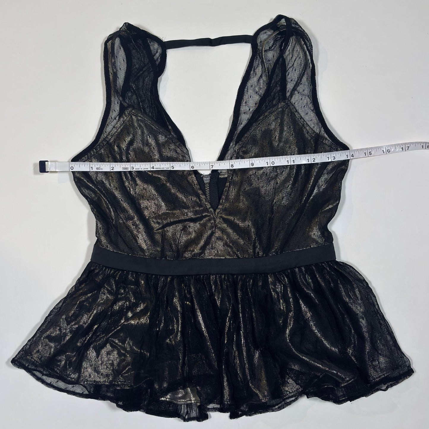 Express Peplum Deep V-Neck Mesh Tank Metallic Black Gold - 00