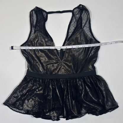Express Peplum Deep V-Neck Mesh Tank Metallic Black Gold - 00