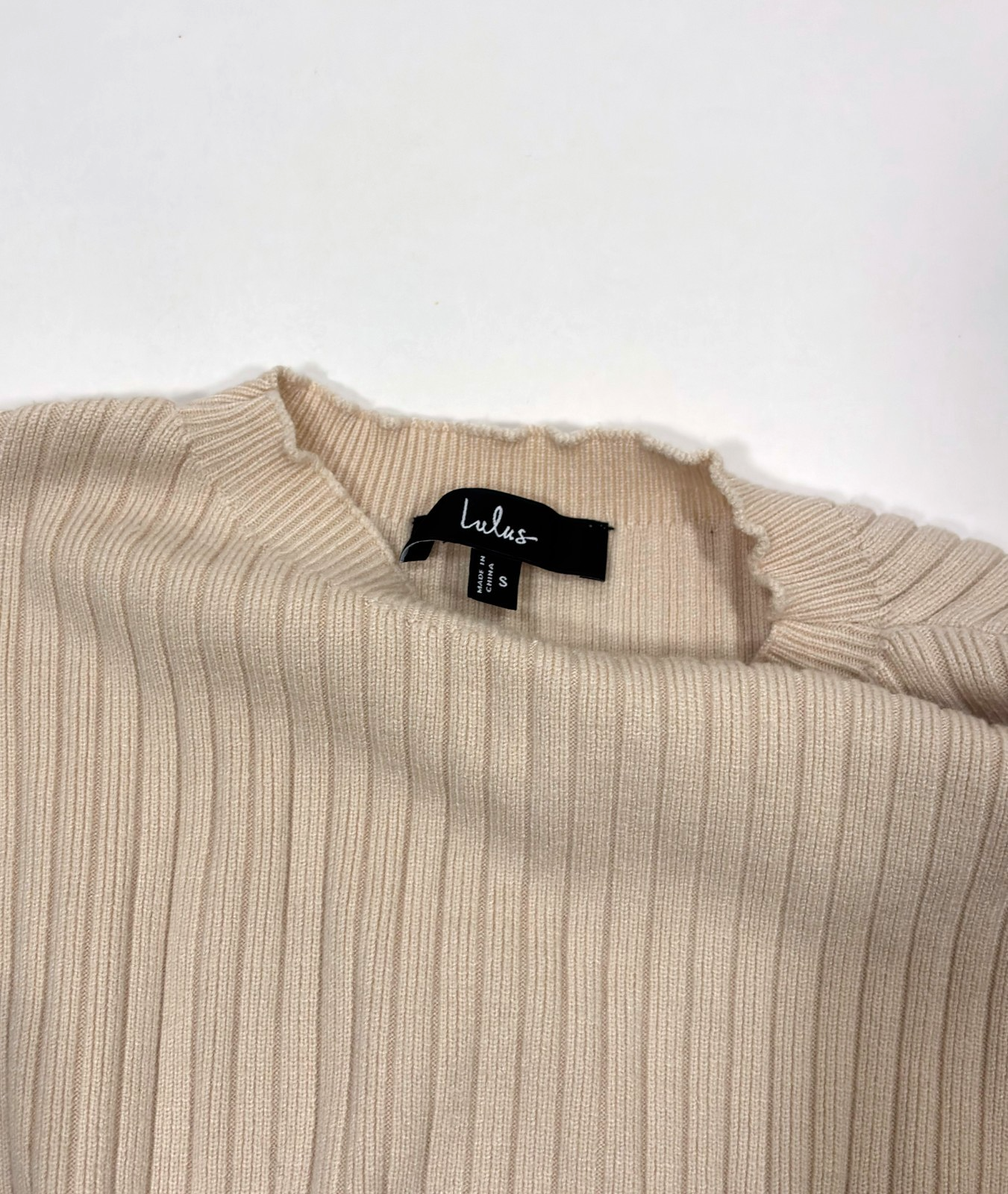 Lulu's Cream Ribbed Knit Cropped Sweater "Snuggly Style" - S