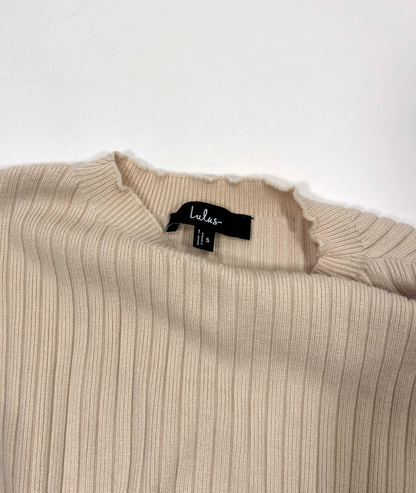 Lulu's Cream Ribbed Knit Cropped Sweater "Snuggly Style" - S