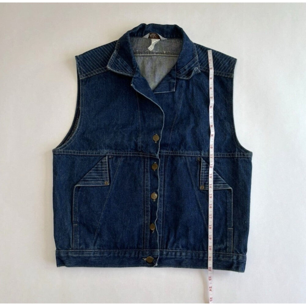 Vintage Sunset Blues Chic Denim Button Up Vest Dark Wash - L