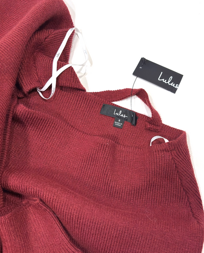 Lulu's Fall into Fashion Burgundy Dolman Sleeve Sweater Midi Dress - S