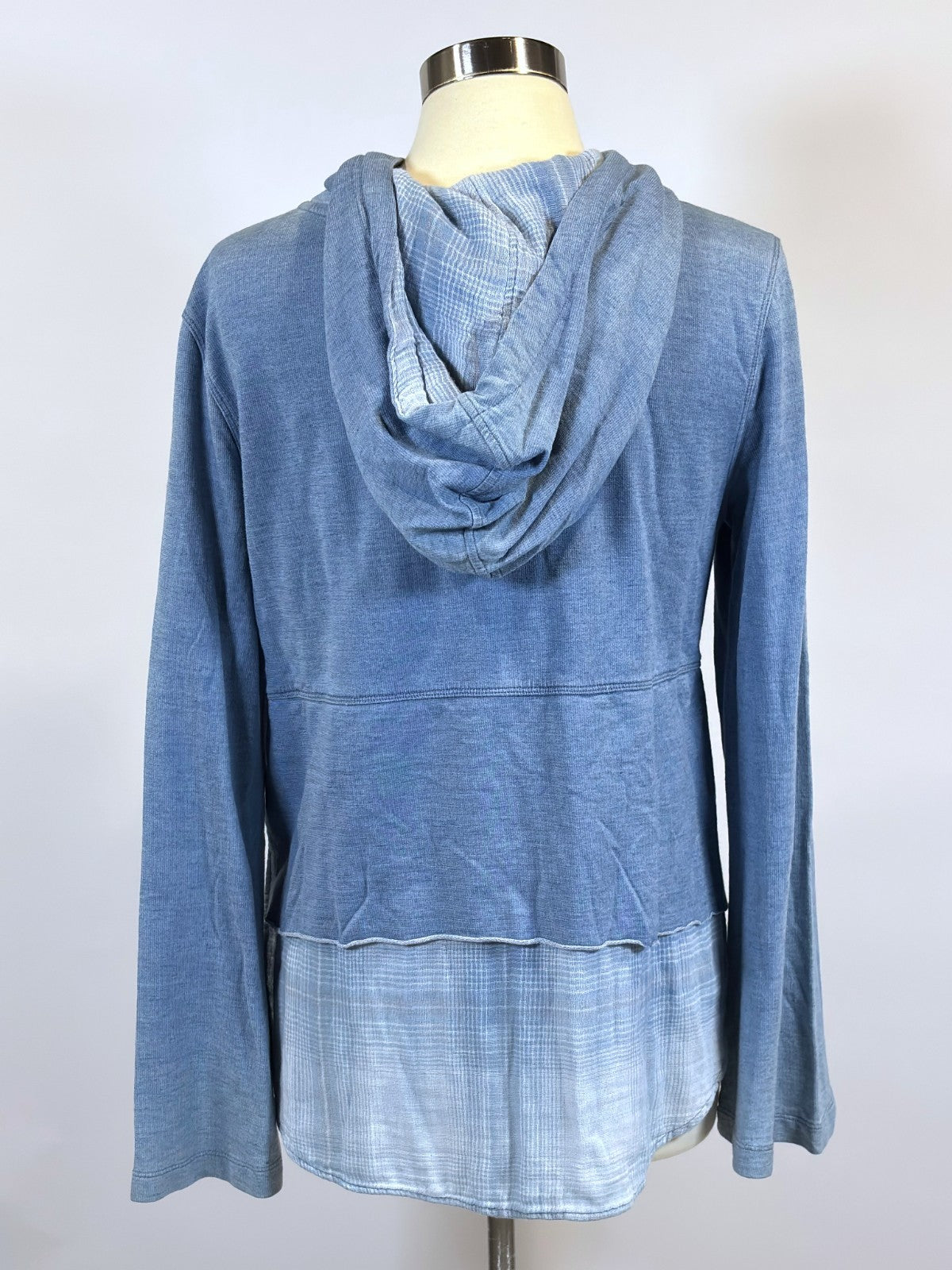 Cloth & Stone Chambray Knit Twofer Hoodie Flannel Overlay - M
