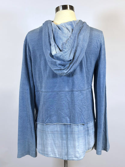Cloth & Stone Chambray Knit Twofer Hoodie Flannel Overlay - M
