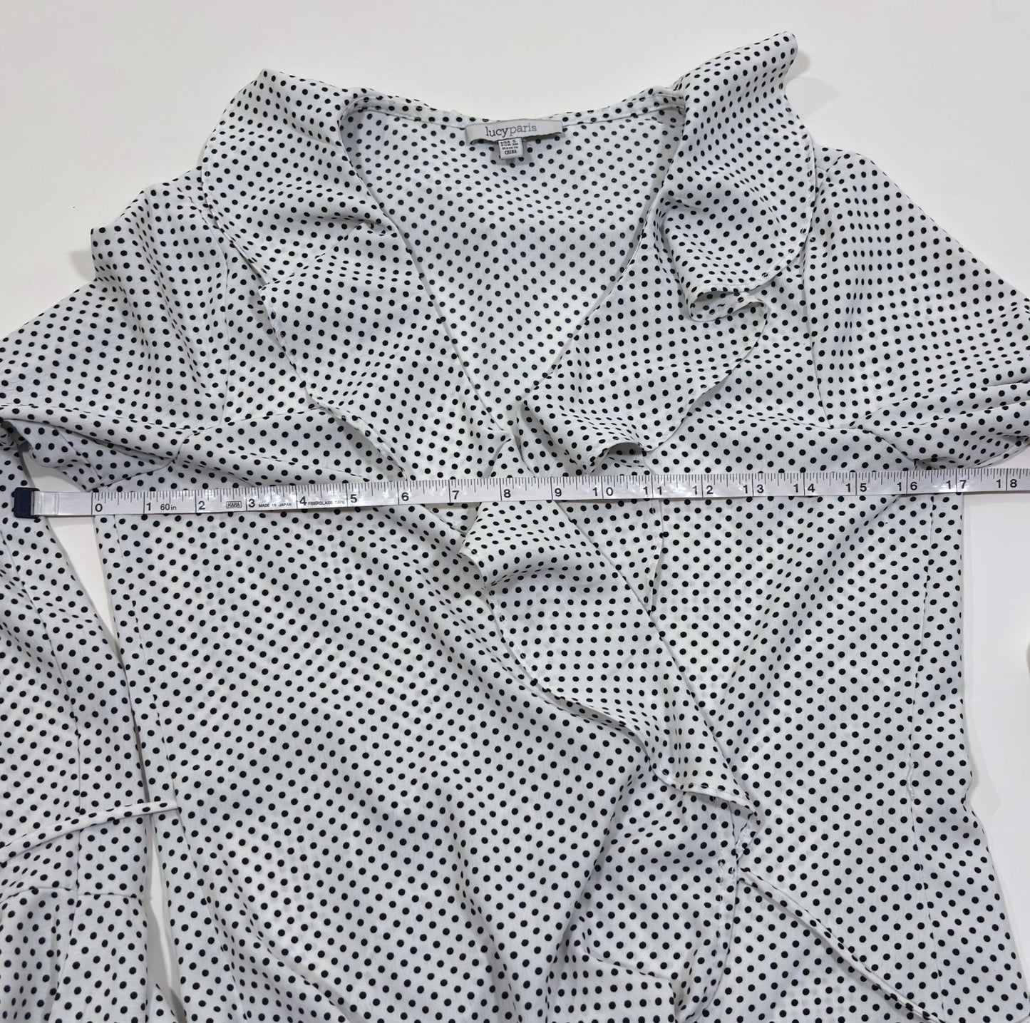 Lucy Paris Polka Dot Bell Sleeve Wrap Blouse White Black - S