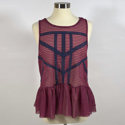 Free People Crochet Peplum Tank Blouse Purple Blue Mesh Knit - M