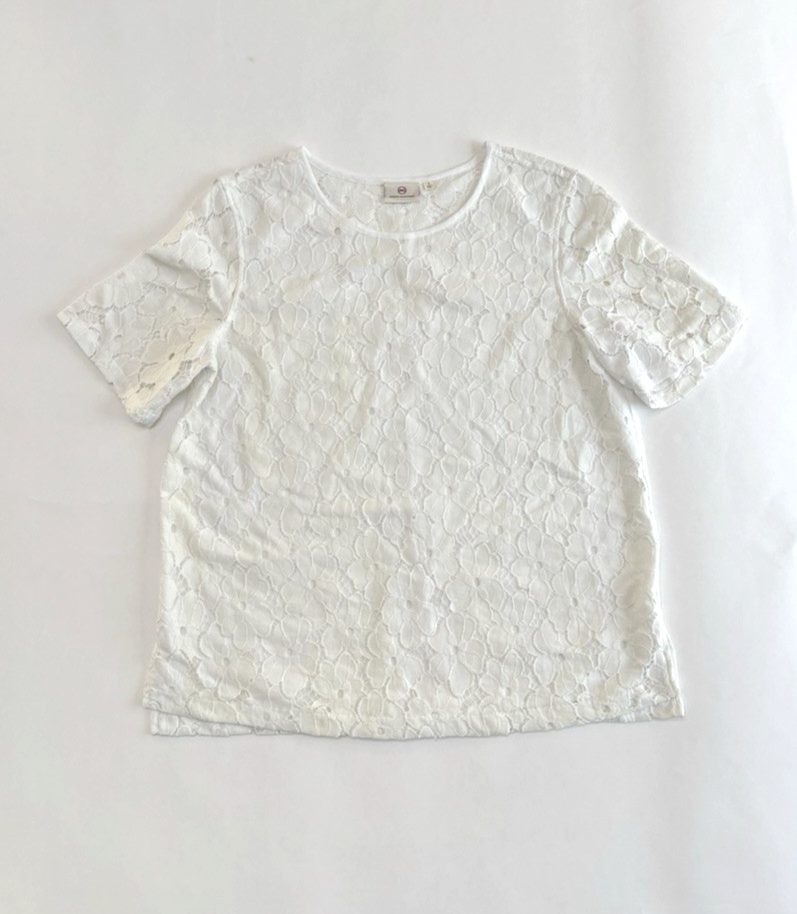 AG Adriano Goldschmied White Lace Floral Short Sleeve Blouse - S